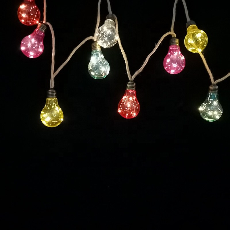 Solar LED string light with A60 colorful bulb and hemp rope