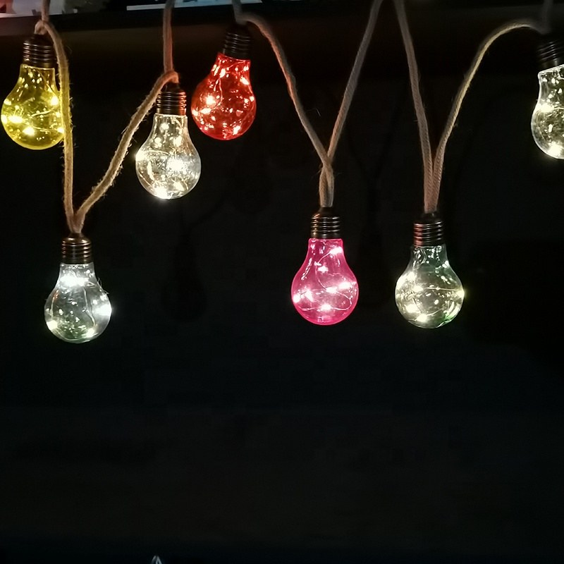 Solar LED string light with A60 colorful bulb and hemp rope