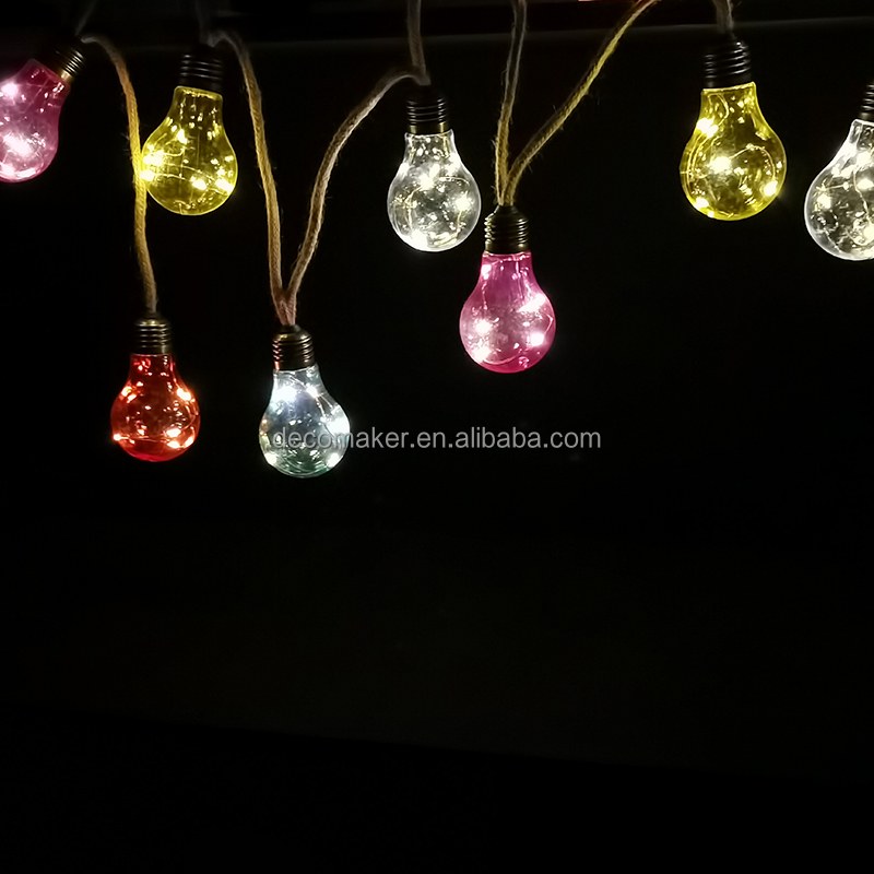 Solar LED string light with A60 colorful bulb and hemp rope