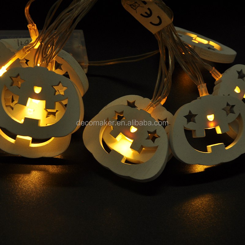 Battery wooden Pumpkin Shaped LED String Lights for Halloween Holiday room decoration