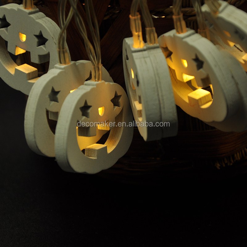 Battery wooden Pumpkin Shaped LED String Lights for Halloween Holiday room decoration