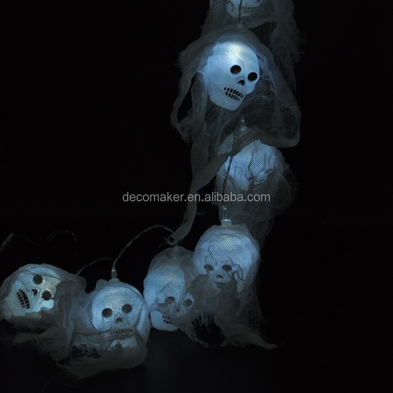 Battery Skull Shaped white LED String Light for Halloween Holiday room decoration