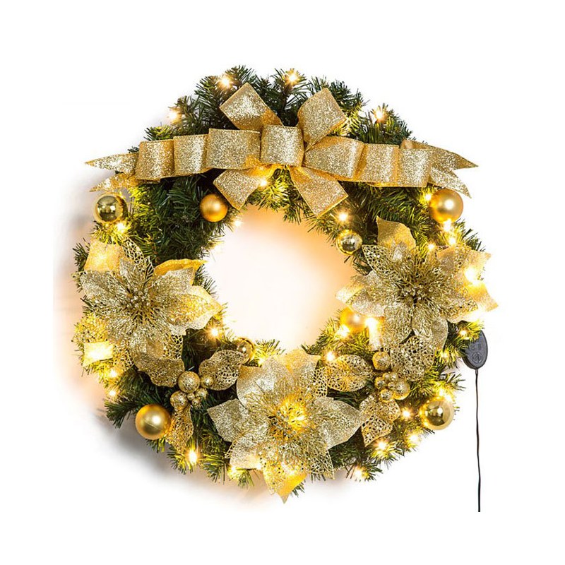 Home Decorative Lighted Gold Christmas Wreaths