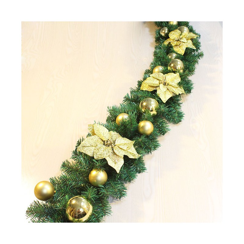 Christmas Garland for Stairs with Golden Flowers