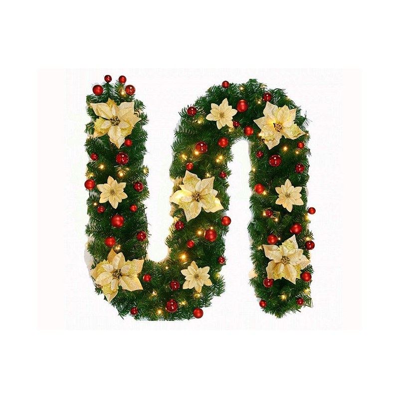Christmas Garland with Lights and Poinsettias
