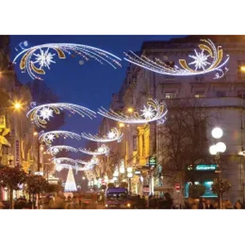 Large Outdoor Christmas Ornaments above Street