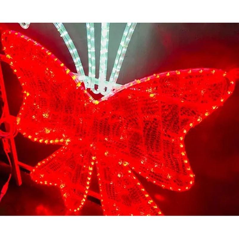 Christmas Street Pole Decorative Lighted Red Bow