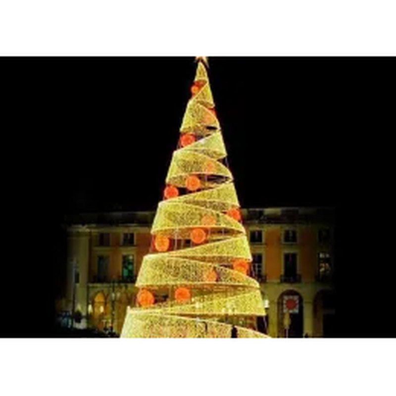 Red and Warm White Spiral Ribbon Christmas Tree